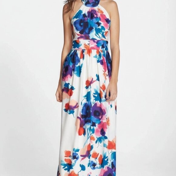 Eliza J Floral Print Halter Maxi Dress - Picture 1 of 5